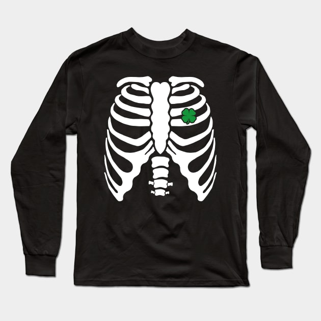 Skeleton Clover Heart Rib Cage X-Ray St Patricks Day Long Sleeve T-Shirt by trendingoriginals